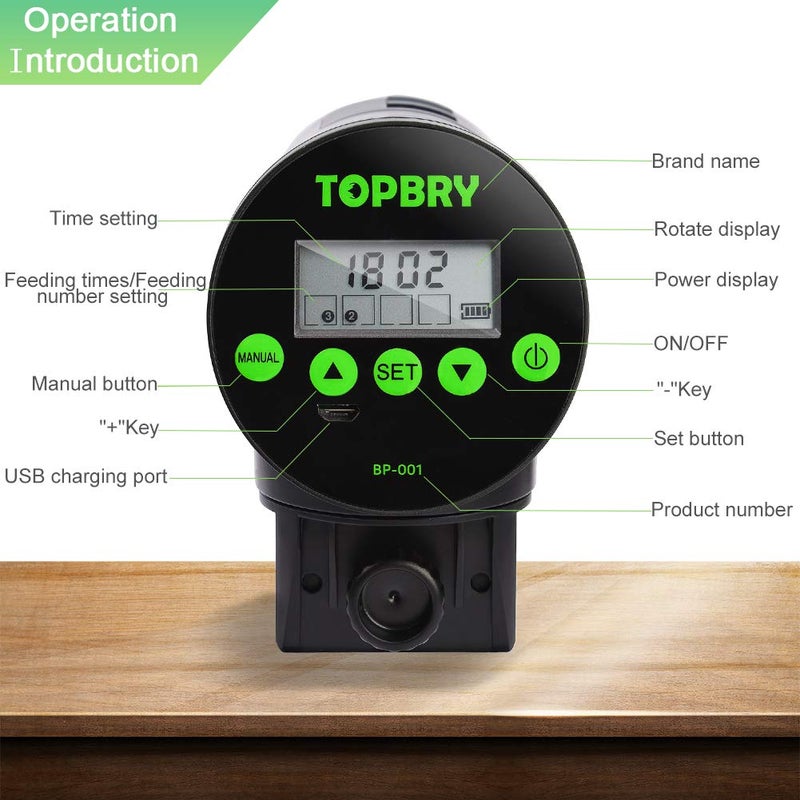 TOPBRY Automatic Fish Feeders - Digital Auto Aquarium Feeder with USB Rechargeable Timer and Fish Food Dispenser - Image 2